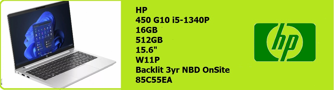 HP 450 G10 I5-1340P 16GB 512GB 15.6" W11P Backlit 3yr NBD OnSite 85C55EA